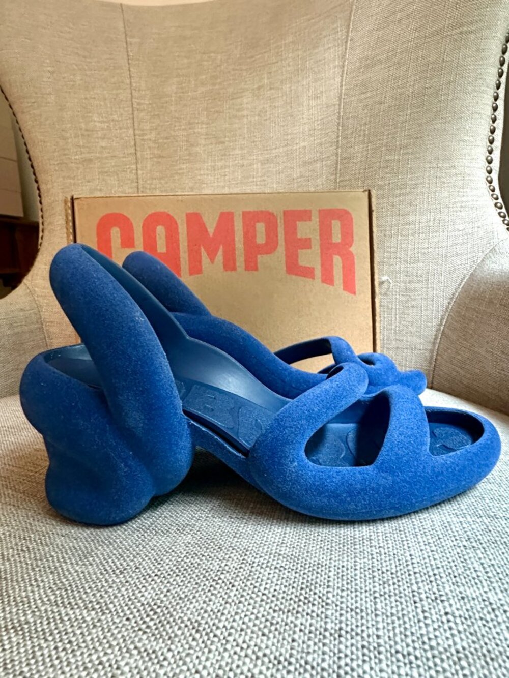 Camper Electric Blue Kobarah Sculptural Slingback Heeled Sandals Sz 8